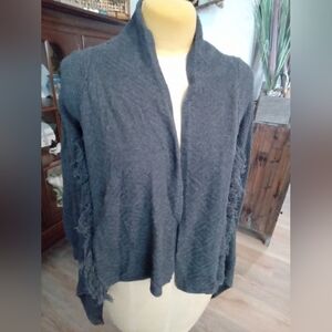 Lucky Brand Live in Love Women's Size S Gray Open Front Fring Cardigan Sweater